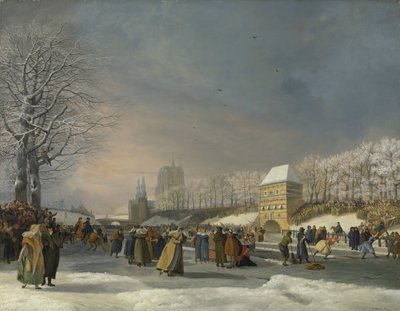 Frauen-Schlittschuhwettbewerb auf der Stadsgracht in Leeuwarden, 21. Januar 1809 von Nicolaas Baur (signed by artist)