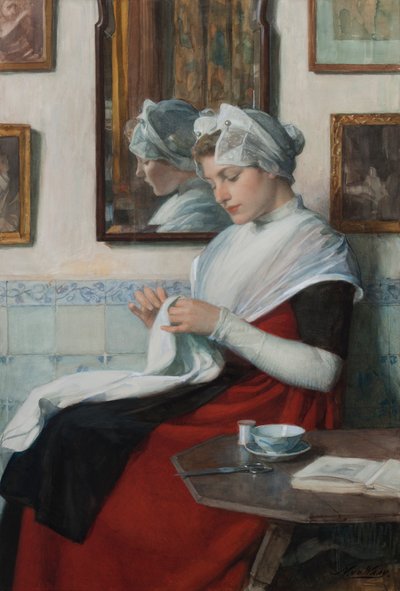 Ein Amsterdamer Waisenmädchen beim Nähen, ca. 1890 von Nicolaas van der Waay
