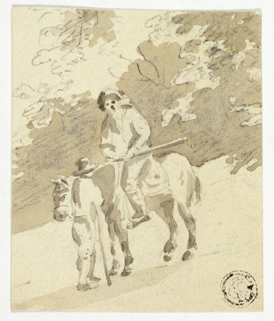 Mann auf Pferd spricht mit Mann zu Fuß von Nicolaes Berchem