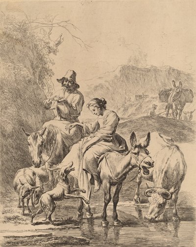 Hirtin auf einem Esel von Nicolaes Berchem