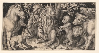 Gekrönter Löwe aus Kämpfenden Chimären und Szenen aus Äsops Fabeln von Nicolaes de Bruyn