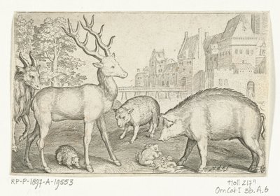 Hirsch, Igel, Schaf, Frosch und Schwein von Nicolaes de Bruyn
