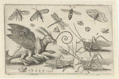 Heuschrecken und Fantasiewesen mit Flügeln und Schwimmhäuten von Nicolaes de Bruyn