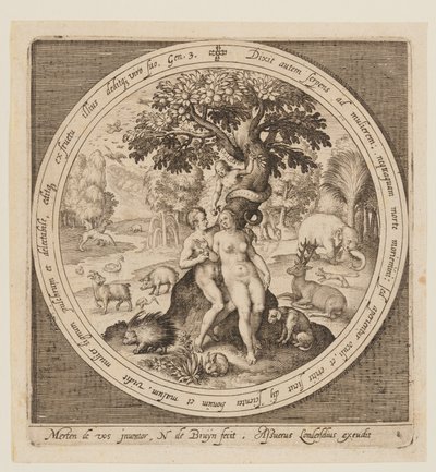 Die Versuchung von Eva, aus Die Schöpfung bis zur Vertreibung aus dem Paradies von Nicolaes de Bruyn