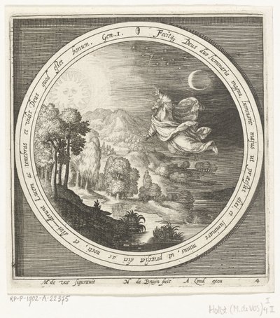 Vierter Tag der Schöpfung: Gott erschafft Sonne, Mond und Sterne von Nicolaes de Bruyn
