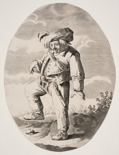 Tanzender Bauer mit einem Vogel in seiner Schürze von Nicolaes van Lijnhoven