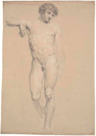 Stehendes Modell. Von vorne gesehen. Rechter Arm auf hohem Sockel gestützt von Nicolai Abildgaard