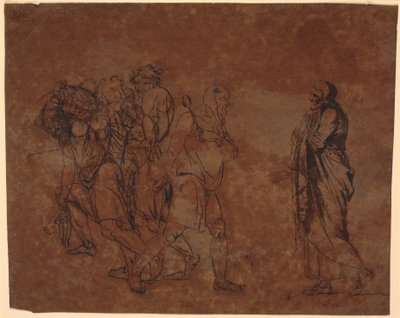 Studie von Simo, Sosie und den Sklaven, im Bild mit diesen Figuren. [Simo vertraut sich Sosia an] von Nicolai Abildgaard