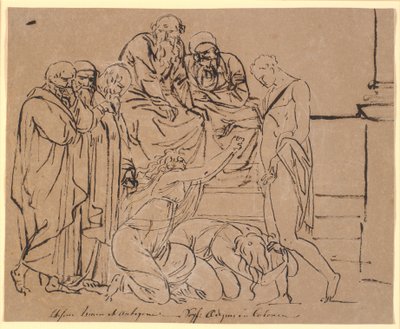 Theseus wird von Ismene und Antigone angefleht. Nach Sophokles von Nicolai Abildgaard