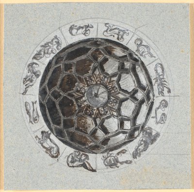 Entwurf für eine geometrische Dekoration einer Kuppel; umgeben von den Zeichen des Wendekreises von Nicolai Abildgaard