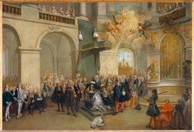 Die Verleihung des Ordens des Heiligen Geistes in der Kapelle von Versailles von Nicolas (attr. to) Lancret