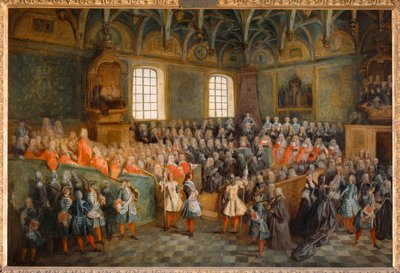 Sitzung des Gerichts (Lit de Justice), abgehalten im Parlament am 22. Februar 1723 von Nicolas (attr. to) Lancret