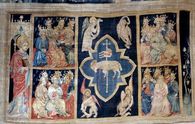 Vorhang der Offenbarung (1373-1383), Nr. 7: Die Ältesten geben einem Lamm, Symbol Christi, Ehre. Tapisserie von Nicolas Bataille von Nicolas Bataille