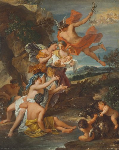 Merkur vertraut den Säugling Bacchus den Nymphen von Nysa an von Nicolas Bertin