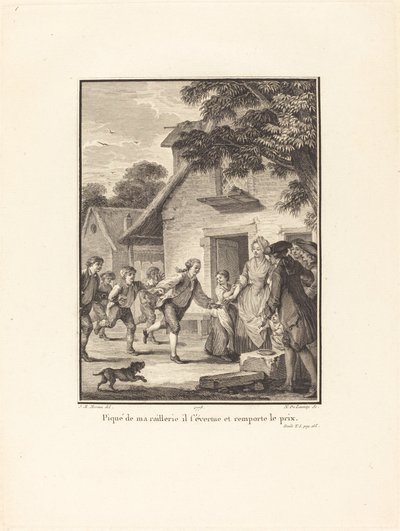 Gereizt durch meinen Spott, bemüht er sich und gewinnt den Preis von Nicolas Delaunay after Jean Michel Moreau