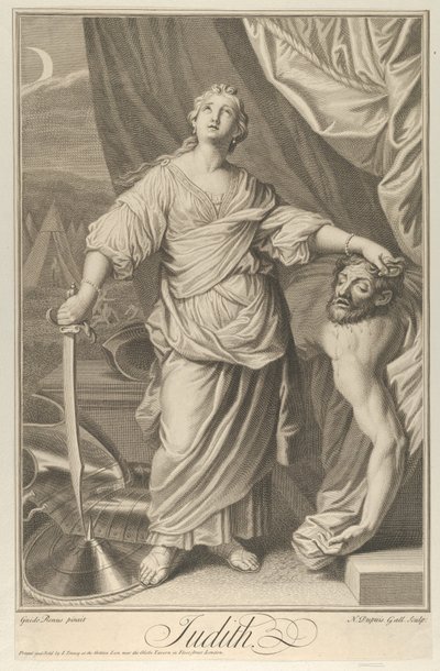 Judith steht und schaut nach oben, hält den Kopf des Holofernes in ihrer linken Hand von Nicolas Gabriel Dupuis