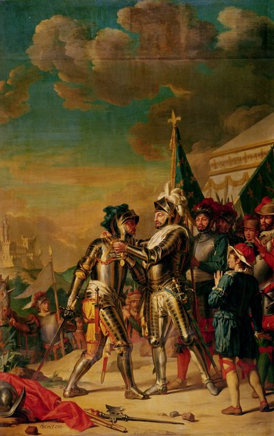 Henri II (1519-59) verleiht Gaspard de Saulx (1509-73) Graf von Tavannes die Kette des Ordens von Saint-Michel nach der Schlacht von Renty, 13. August 1554, 1789 von Nicolas Guy Brenet