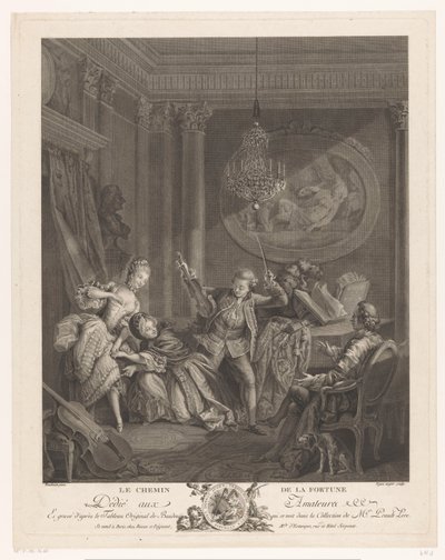 Ein Geiger und zwei junge Frauen in einem Interieur, ein sitzender Mann schaut zu von Nicolas Joseph Voyez