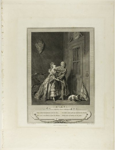 Unerwarteter Anruf, aus Monument du Costume Physique et Moral de la fin du Dix-huitième siècle von Nicolas Joseph Voyez