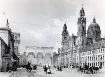 Königspalast, Marschällehalle und Theatinerkirche in München, erste Hälfte des 19. Jahrhunderts von Nicolas Marie Joseph Chapuy