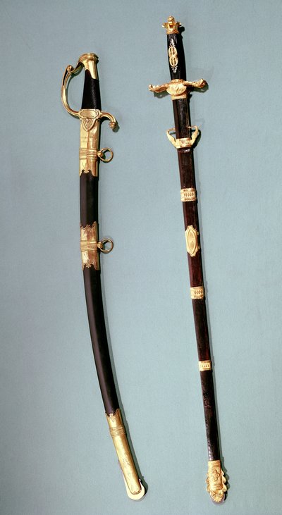 Gedenkschwert, das Napoleon Bonaparte für seine Hilfe beim erfolgreichen Staatsstreich in Saint Cloud am 18. Brumaire an 8 (9. November 1799) überreicht wurde, und ein zweischneidiges Schwert eines Generals (Metall) von Nicolas Noel Boutet