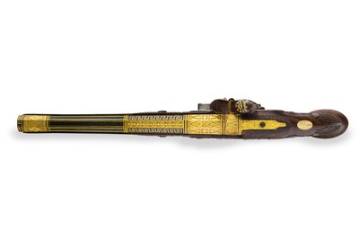 Eines von einem Paar silbermontierter gezogener Steinschlosspistolen, Versailles, 1825 von Nicolas Noel Boutet