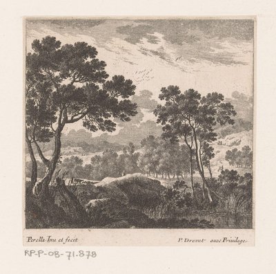 Landschaft mit Bäumen und See von Nicolas Perelle