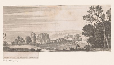 Flusslandschaft mit Brücke mit fünf Bögen von Nicolas Perelle