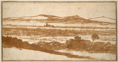 Blick über ein Tal zu fernen Hügeln von Nicolas Poussin