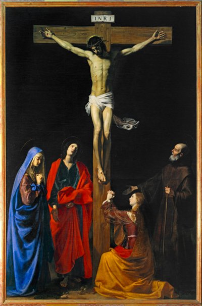 Der gekreuzigte Christus, die Jungfrau, die Magdalena, der heilige Johannes und der heilige Franz von Paola von Nicolas Tournier