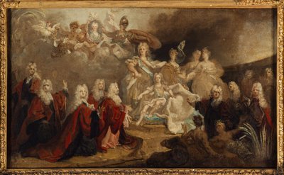 Allegorie der Verlobung von Ludwig XV. mit der Infantin Marie-Anne-Victoire von Spanien (1722), 1722 von Nicolas de (workshop) Largilliere
