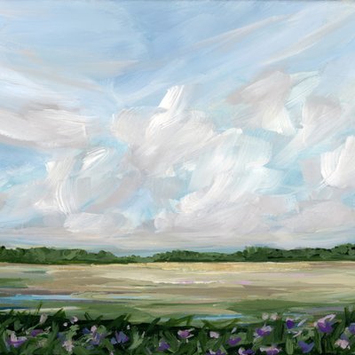 Wolkige Wiese mit Blumen von Nicole Walsh