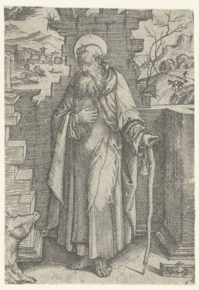 Heiliger Antonius der Große mit Taukreuz und Schwein von Nicoletto da Modena