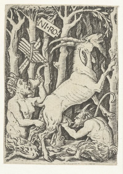 Zwei Satyrn trinken Milch von einer Ziege von Nicoletto da Modena
