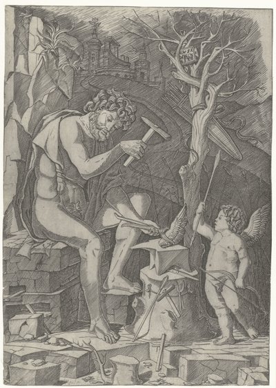 Vulkan schmiedet den Flügel von Cupido von Nicoletto da Modena