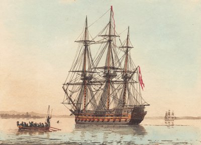 Ein dänisches Kriegsschiff vor Anker an einem stillen Morgen von Niels Truslew