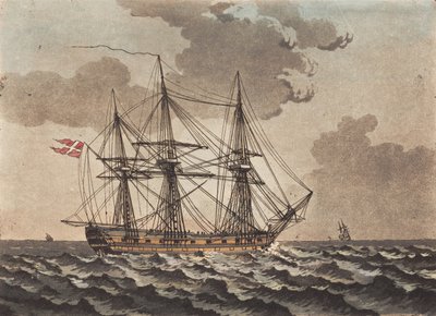 Ein Kriegsschiff vor Anker in einem Sturm von Niels Truslew