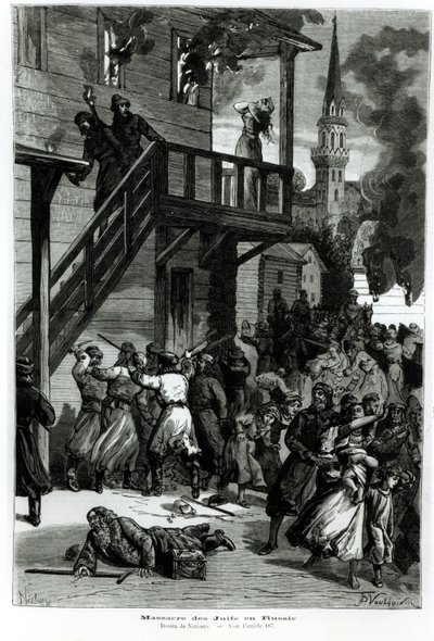 Massaker an den Juden in Russland, graviert von Gustave Voulquin (fl. 1880-90) aus Le Journal Illustré, Juni 1881 von Nielsen