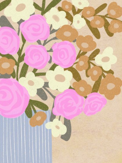 Rosa Blüten Blaue Vase von Nikita Jariwala