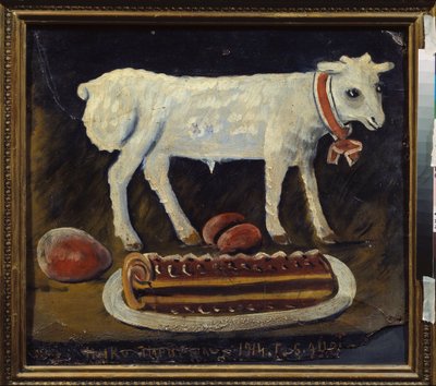 Das Osterlamm. (Stillleben mit traditionellen Speisen des liturgischen Festmahls) von Niko Pirosmani