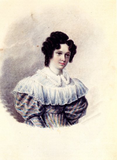 Porträt von Alexandra Ivanovna Davydova 1802-1895, Ehefrau des Dekabristen Vasily Davydov, 1830-1839 von Nikolai Alexandrovich Bestuzhev