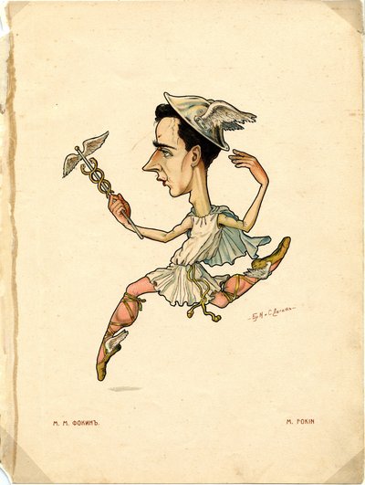 Balletttänzer und Choreograf Michel Fokine aus: Russisches Ballett in Karikaturen, 1902-1905 von Nikolai Gustavovich Legat
