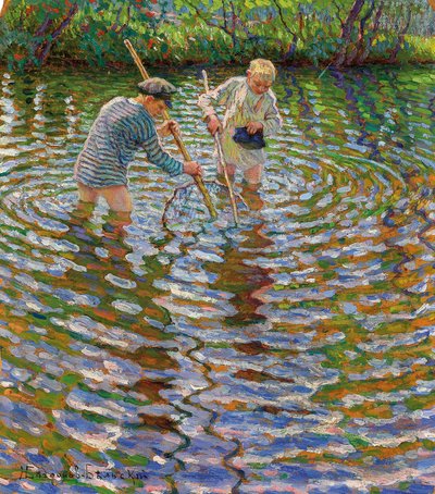 Junge Jungen fischen nach Flusskrebsen von Nikolai Petrovich Bogdanov Belsky