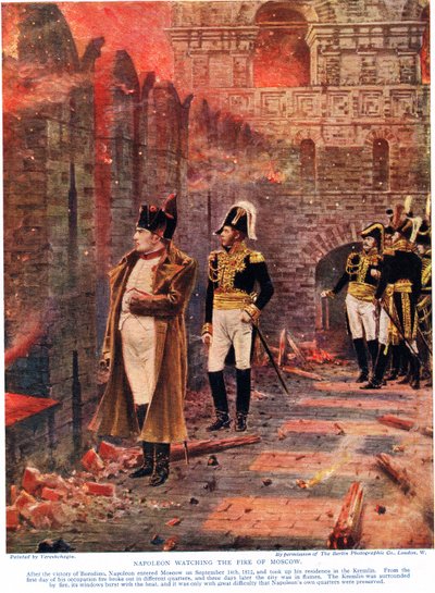 Napoleon beobachtet den Brand von Moskau, Illustration aus 
