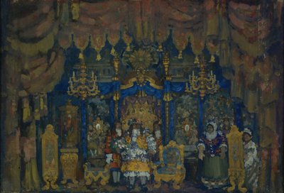 Jourdains Zimmer. Bühnenbild für das Theaterstück Ein Bürger als Edelmann von J.-B. Molière, 1911 von Nikolaj Nikolaevic Sapunov