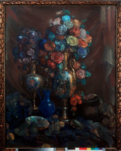 Stillleben (Vasen, Blumen und Früchte) von Nikolaj Nikolaevic Sapunov