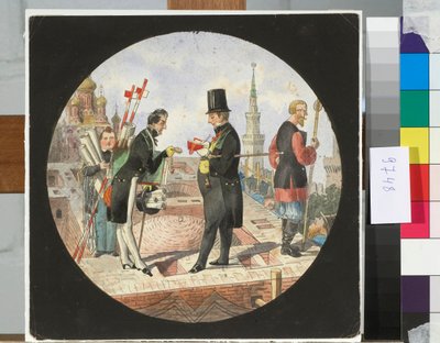 Der Baron Lev von Bode und der Architekt Nikolay Chichagov auf der Baustelle des Großen Kremlpalastes in Moskau von Nikolay Benois