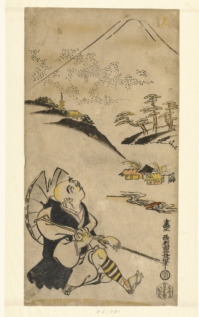 Der Dichter-Priester Saigyo Hoshi blickt auf den Fuji-Berg von Nishimura Shigenaga