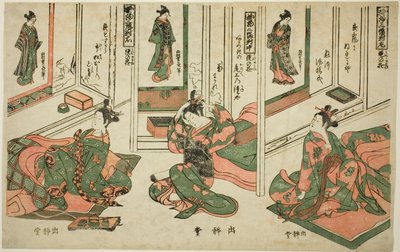 Satz von drei Hängerollen, Tagtraumspiele (Kakemono sampukutsui utsusu no asobi) von Nishimura Shigenaga