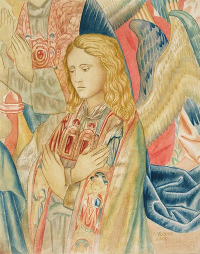 Engel, nach einem Detail eines flämischen Wandteppichs im South Kensington Museum (dem V&A) von Noel Rooke
